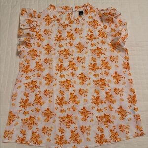 SHEIN Orange Floral Ruffle Top